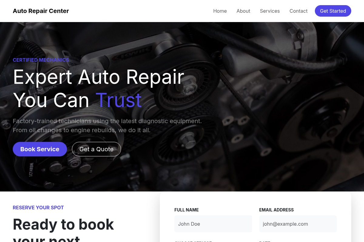 Auto Repair Center website template